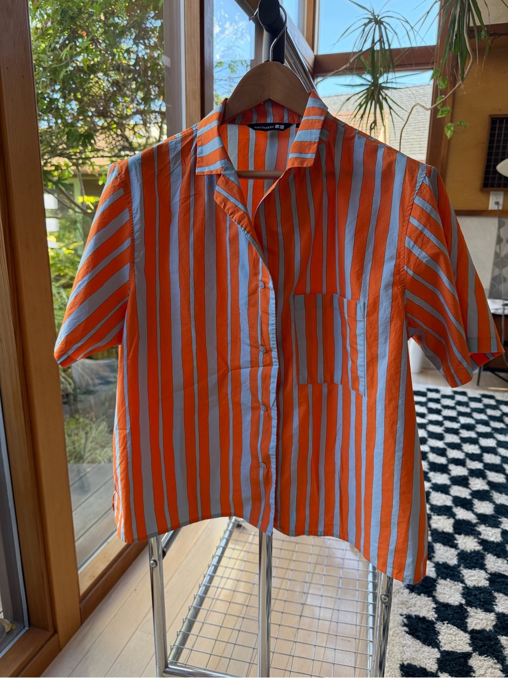 Uniqlo Marimekko Orange & White Short-Sleeve Stripe Button-Down Shirt XL